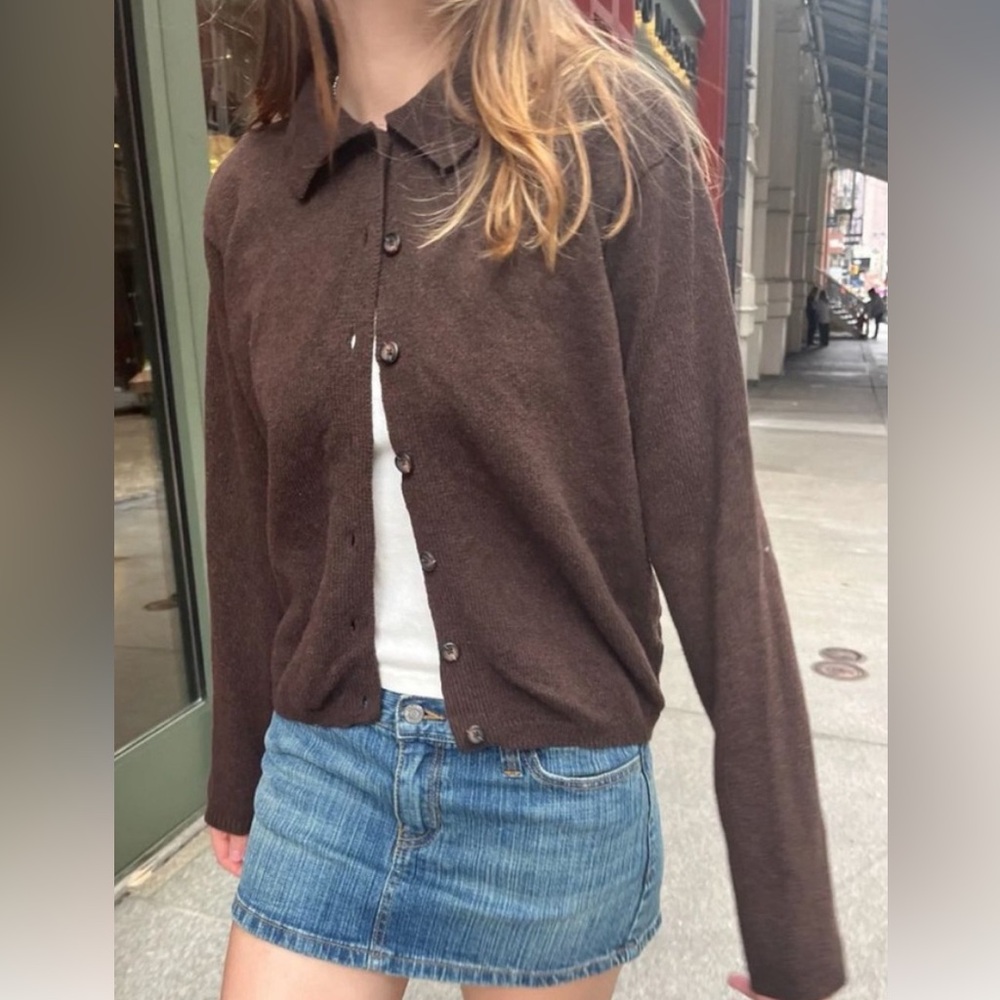 Brandy Melville Brown Button-Up Collared Cardigan